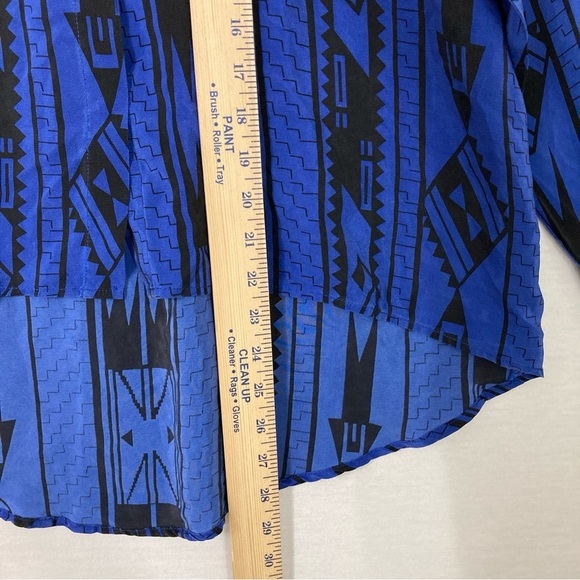 Amanda Uprichard Blue Black Abstract Silk Relaxed Fit High Low Button Down XS - Picture 6 of 9